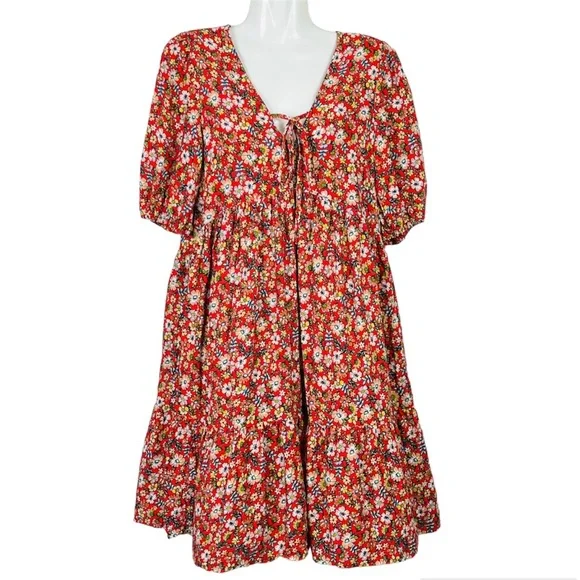 Dreamcatcher Skylar Mini Dress Red Floral Tiered Boho Hippie Size S 8 - NWT - Picture 11 of 14
